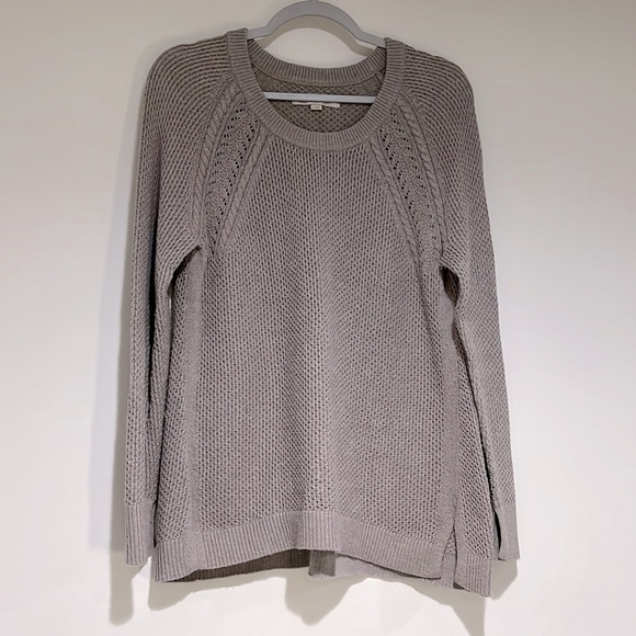 Loft Open Textured Knit Sweater Size M Tan Long Sleeve Crewneck Lightweight - Picture 1 of 8